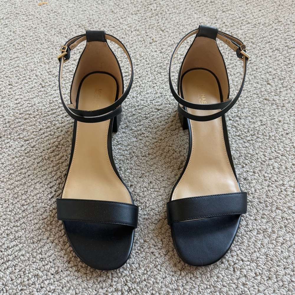 MICHAEL Michael Kors Black Strappy Low Block Heel Sandals - Picture 2 of 7